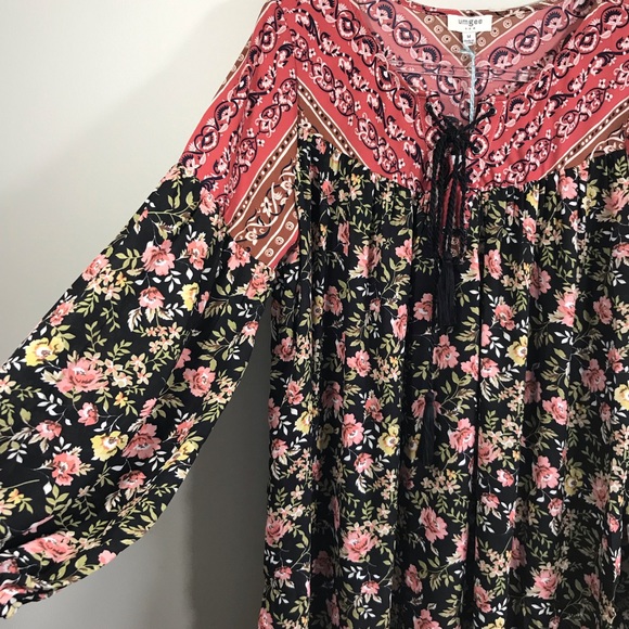 Boho Mixed Print Cottagecore Lace Up Dress S M L - Picture 4 of 4